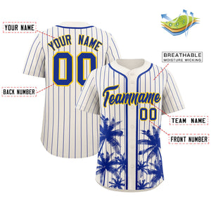 Custom Cream Royal Pinstripe Coconut Tree Pattern Authentic Baseball Jersey