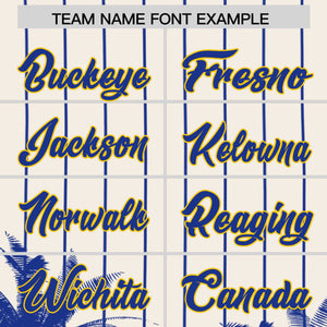 Custom Cream Royal Pinstripe Coconut Tree Pattern Authentic Baseball Jersey