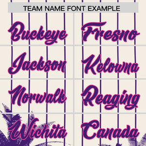 Custom Cream Purple Pinstripe Coconut Tree Pattern Authentic Baseball Jersey