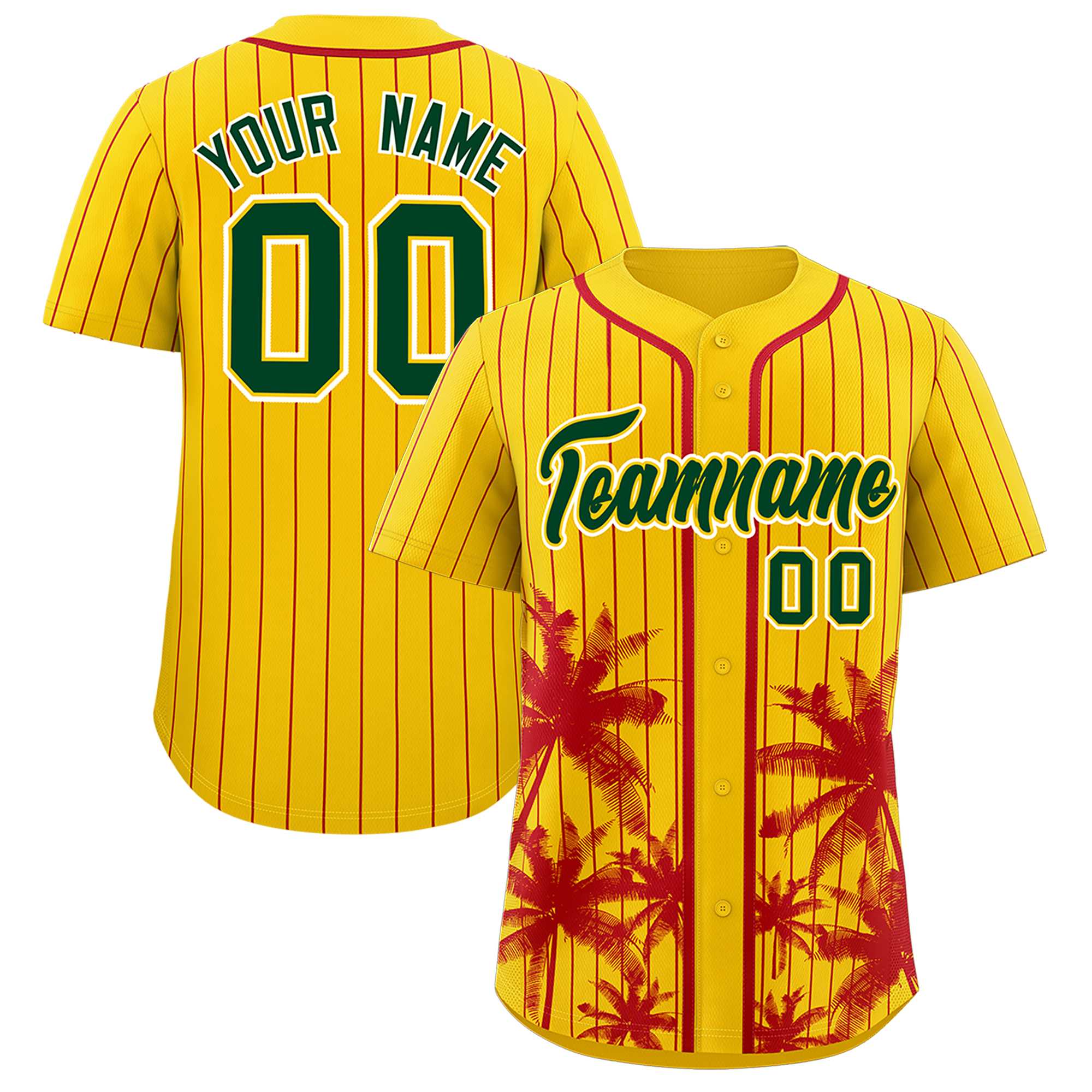 Custom Gold Red Pinstripe Coconut Tree Pattern Authentic Baseball Jersey