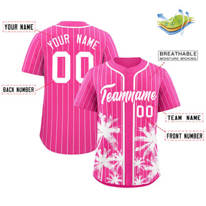 Custom Pink White Pinstripe Coconut Tree Pattern Authentic Baseball Jersey