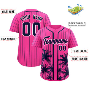 Custom Pink Navy Pinstripe Coconut Tree Pattern Authentic Baseball Jersey