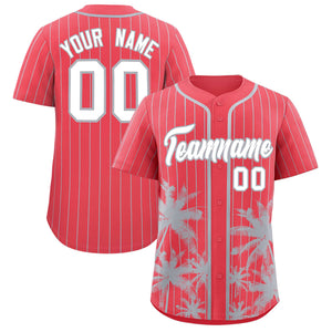 Custom Light Red Gray Pinstripe Coconut Tree Pattern Authentic Baseball Jersey