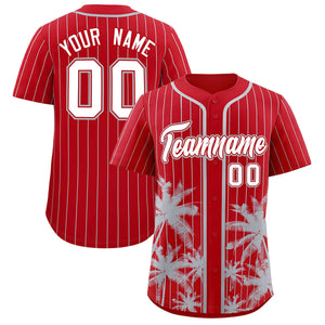 Custom Red Gray Pinstripe Coconut Tree Pattern Authentic Baseball Jersey