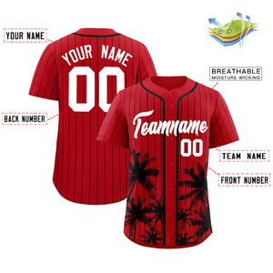 Custom Red Black Pinstripe Coconut Tree Pattern Authentic Baseball Jersey