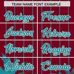 Custom Crimson Aqua Pinstripe Coconut Tree Pattern Authentic Baseball Jersey