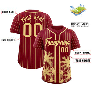 Custom Crimson Khaki Pinstripe Coconut Tree Pattern Authentic Baseball Jersey