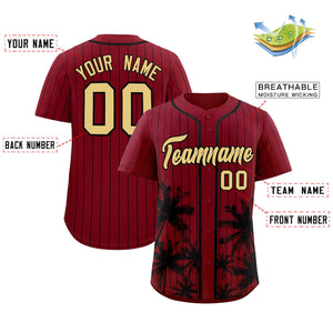 Custom Crimson Black Pinstripe Coconut Tree Pattern Authentic Baseball Jersey