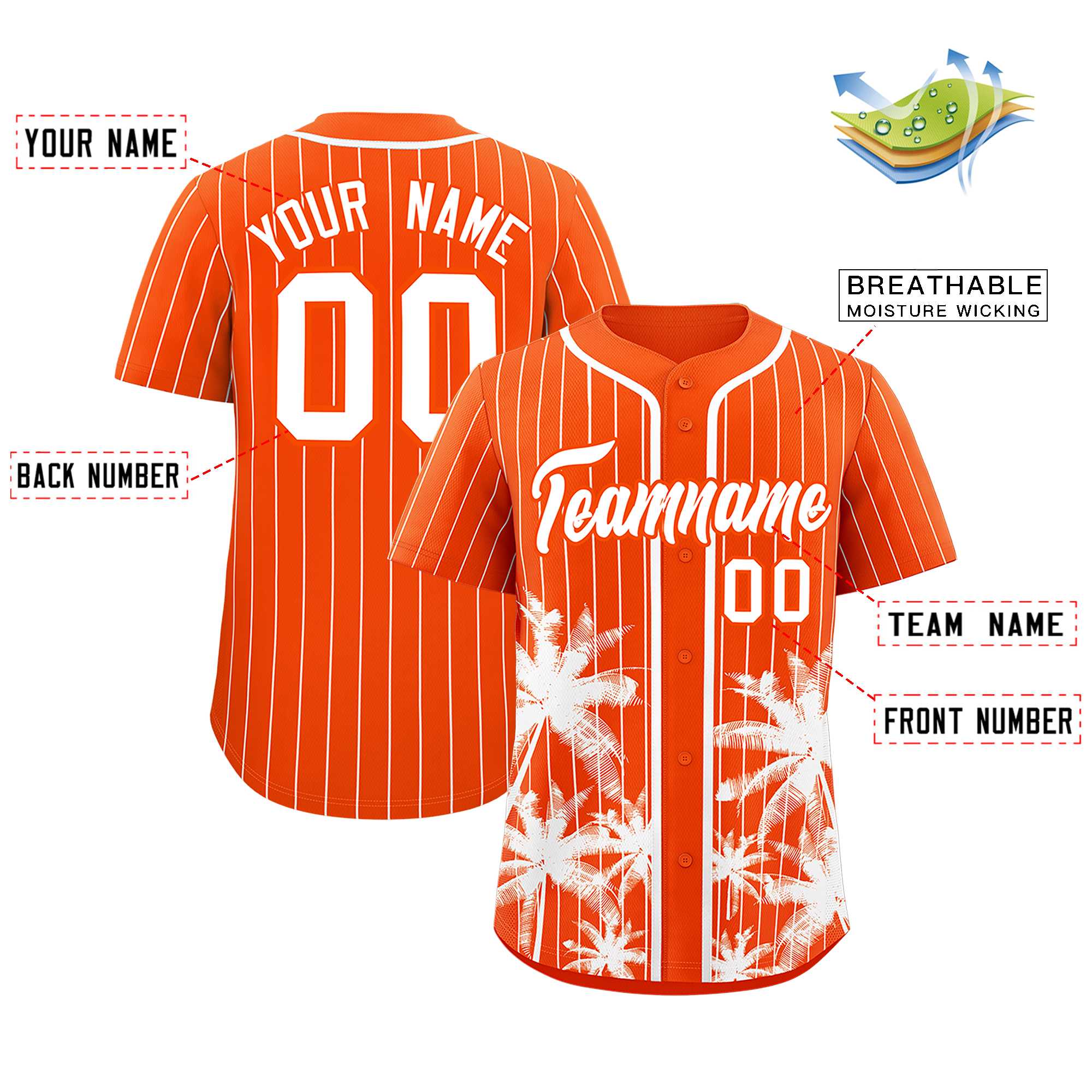 Custom Orange White Pinstripe Coconut Tree Pattern Authentic Baseball Jersey