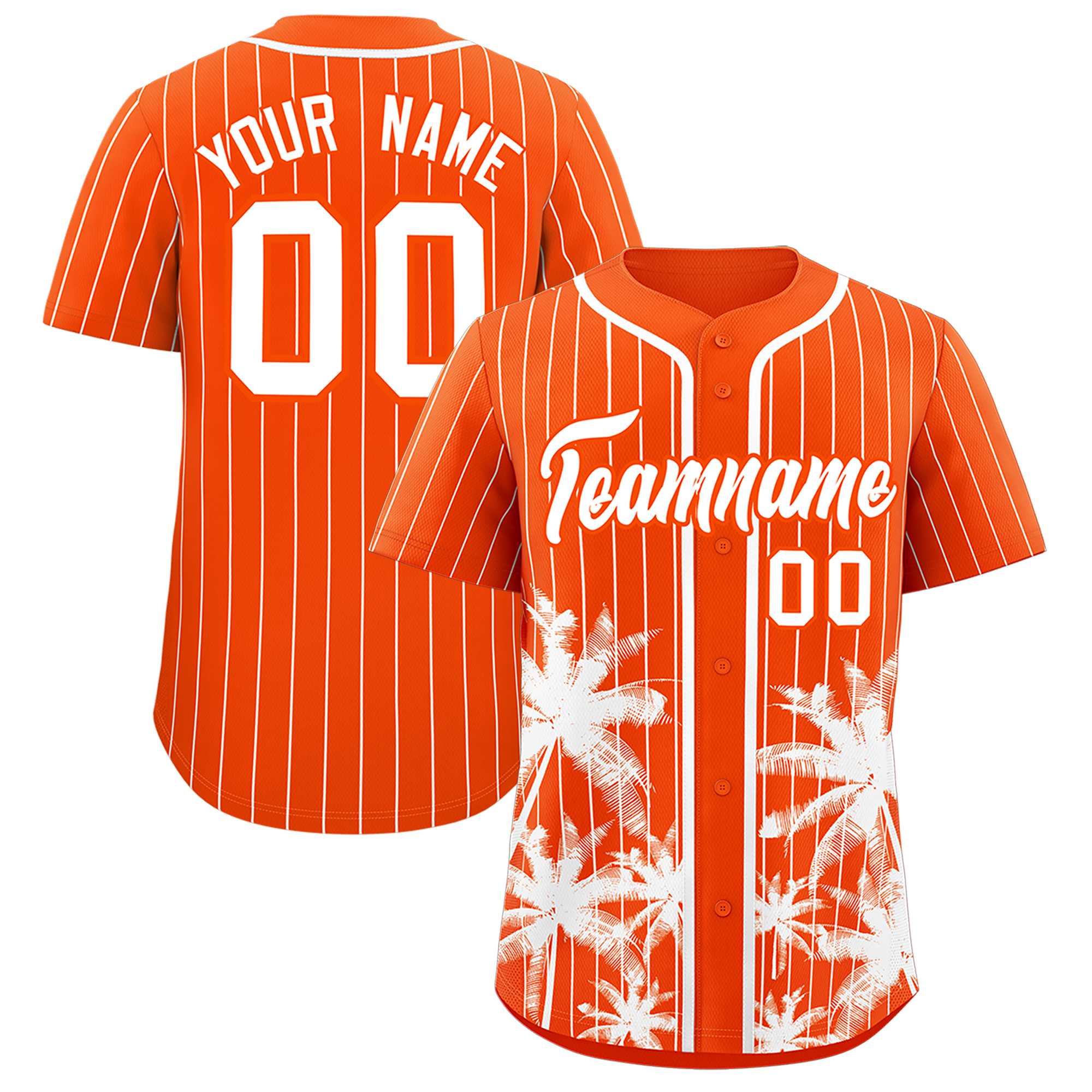 Custom Orange White Pinstripe Coconut Tree Pattern Authentic Baseball Jersey