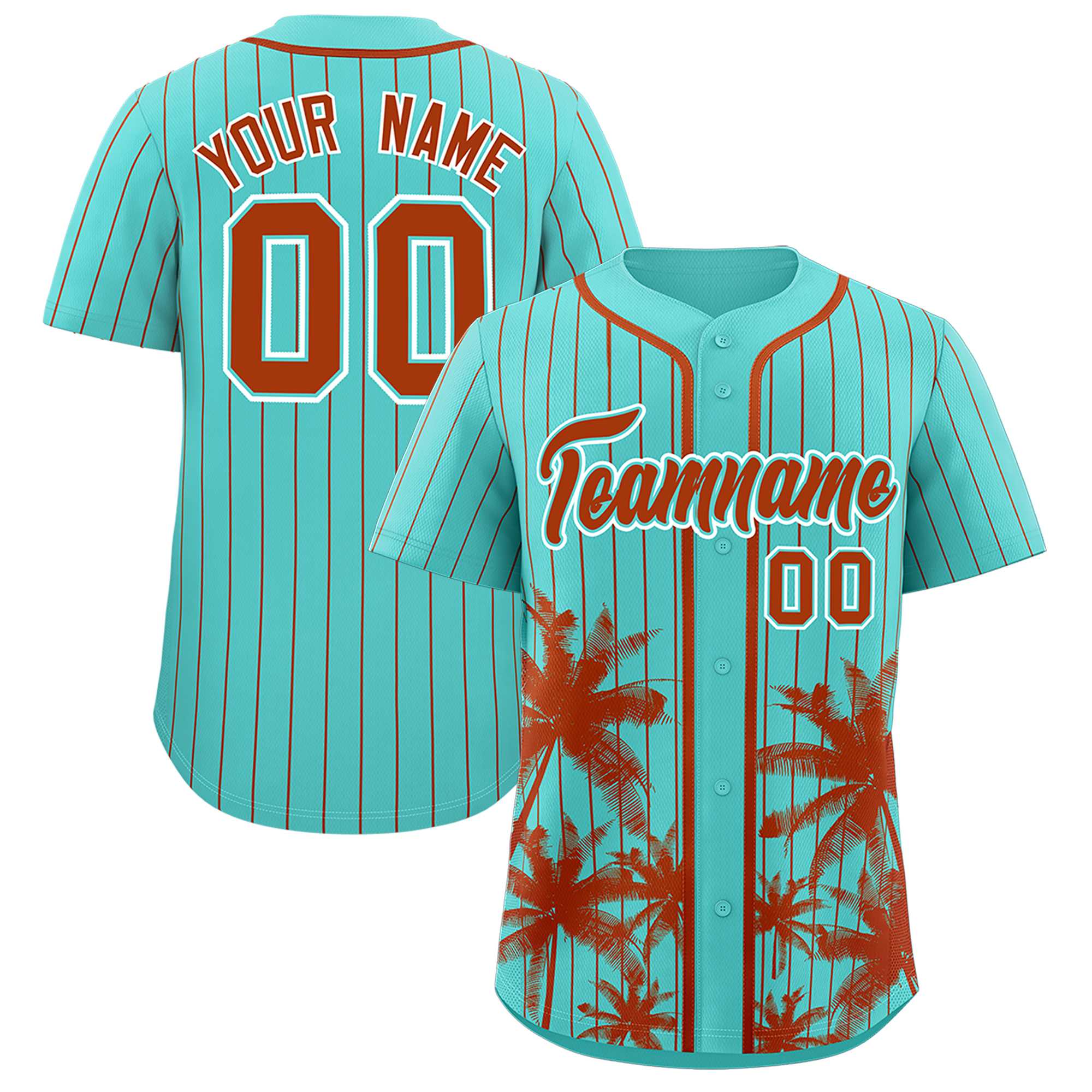 Custom Bright Green Texas Orange Pinstripe Coconut Tree Pattern Authentic Baseball Jersey