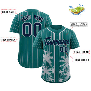 Custom Aqua Gray Pinstripe Coconut Tree Pattern Authentic Baseball Jersey