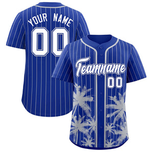 Custom Royal Gray Pinstripe Coconut Tree Pattern Authentic Baseball Jersey