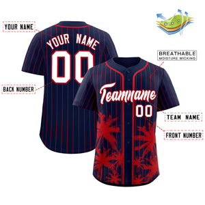 Custom Navy Red Pinstripe Coconut Tree Pattern Authentic Baseball Jersey