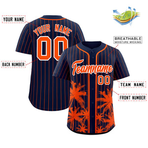 Custom Navy Orange Pinstripe Coconut Tree Pattern Authentic Baseball Jersey