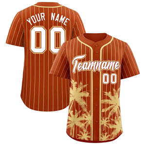 Custom Texas Orange Khaki Pinstripe Coconut Tree Pattern Authentic Baseball Jersey