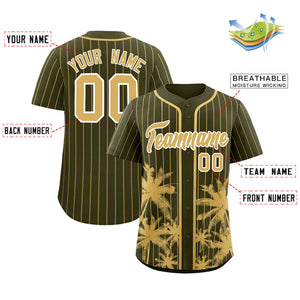 Custom Olive Old Gold Pinstripe Coconut Tree Pattern Authentic Baseball Jersey