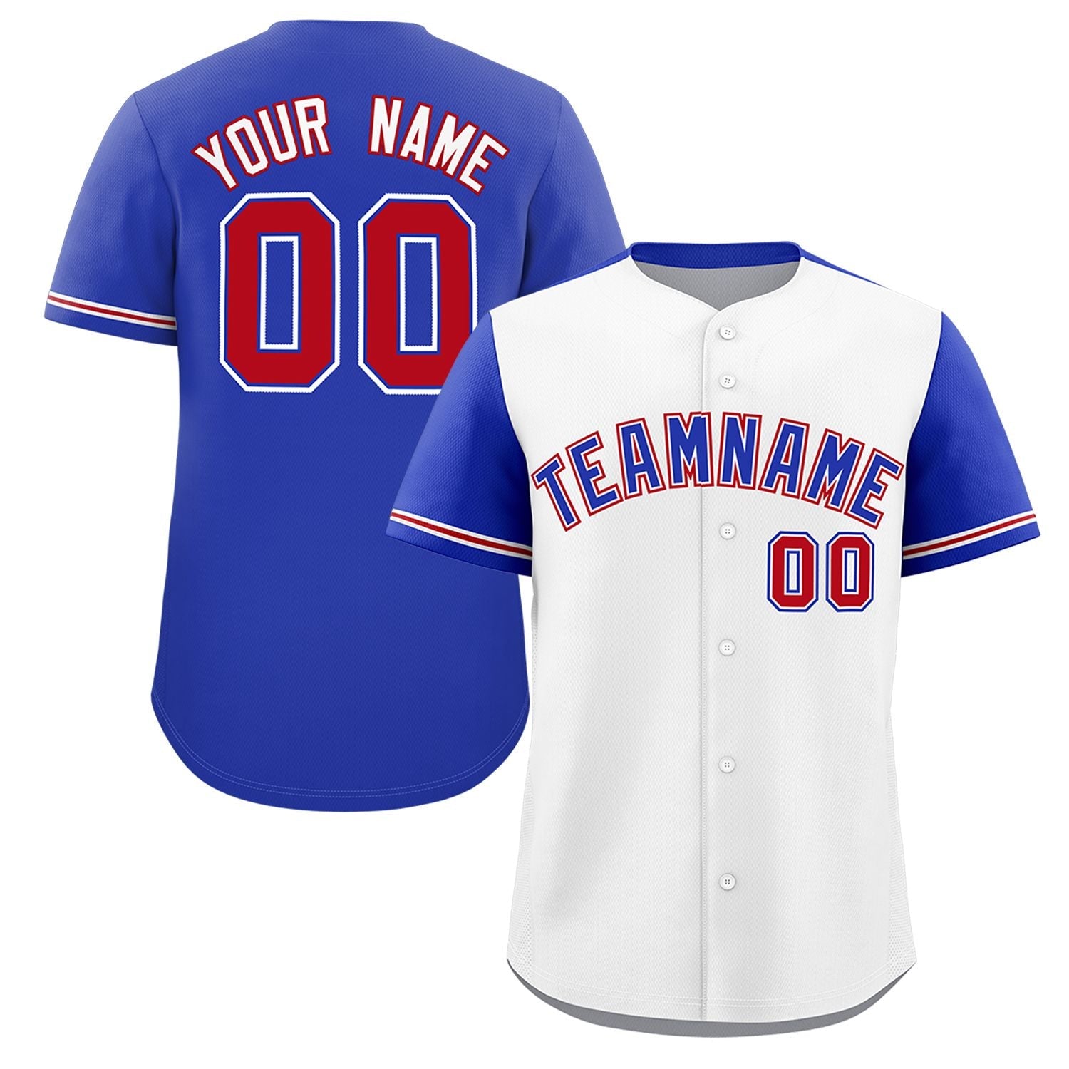 Custom White Royal Color Block Personalized Raglan Sleeves Authentic Baseball Jersey