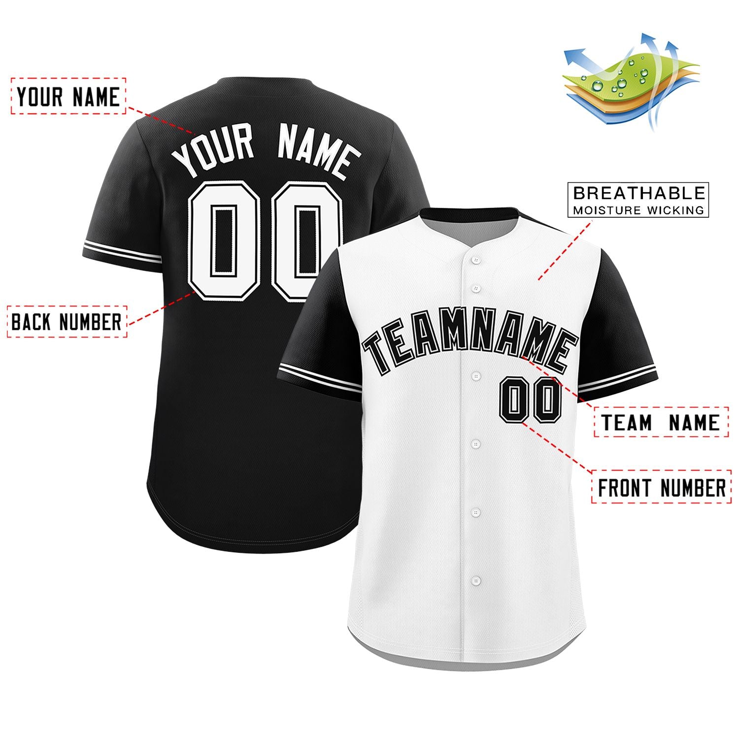 Custom White Black Color Block Personalized Raglan Sleeves Authentic Baseball Jersey