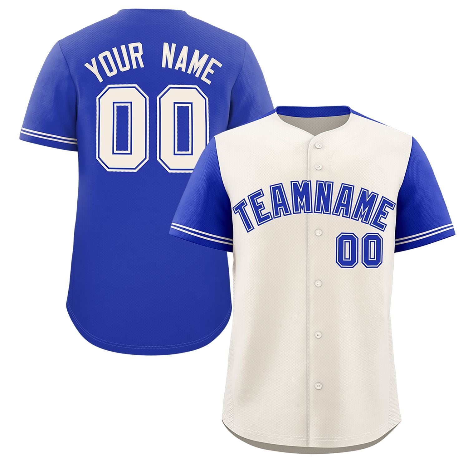 Custom Cream Royal Color Block Personalized Raglan Sleeves Authentic Baseball Jersey