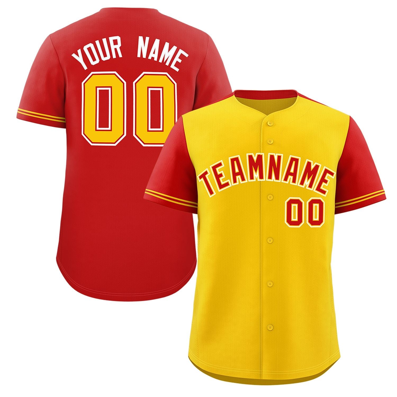 Custom Gold Red Color Block Personalized Raglan Sleeves Authentic Baseball Jersey