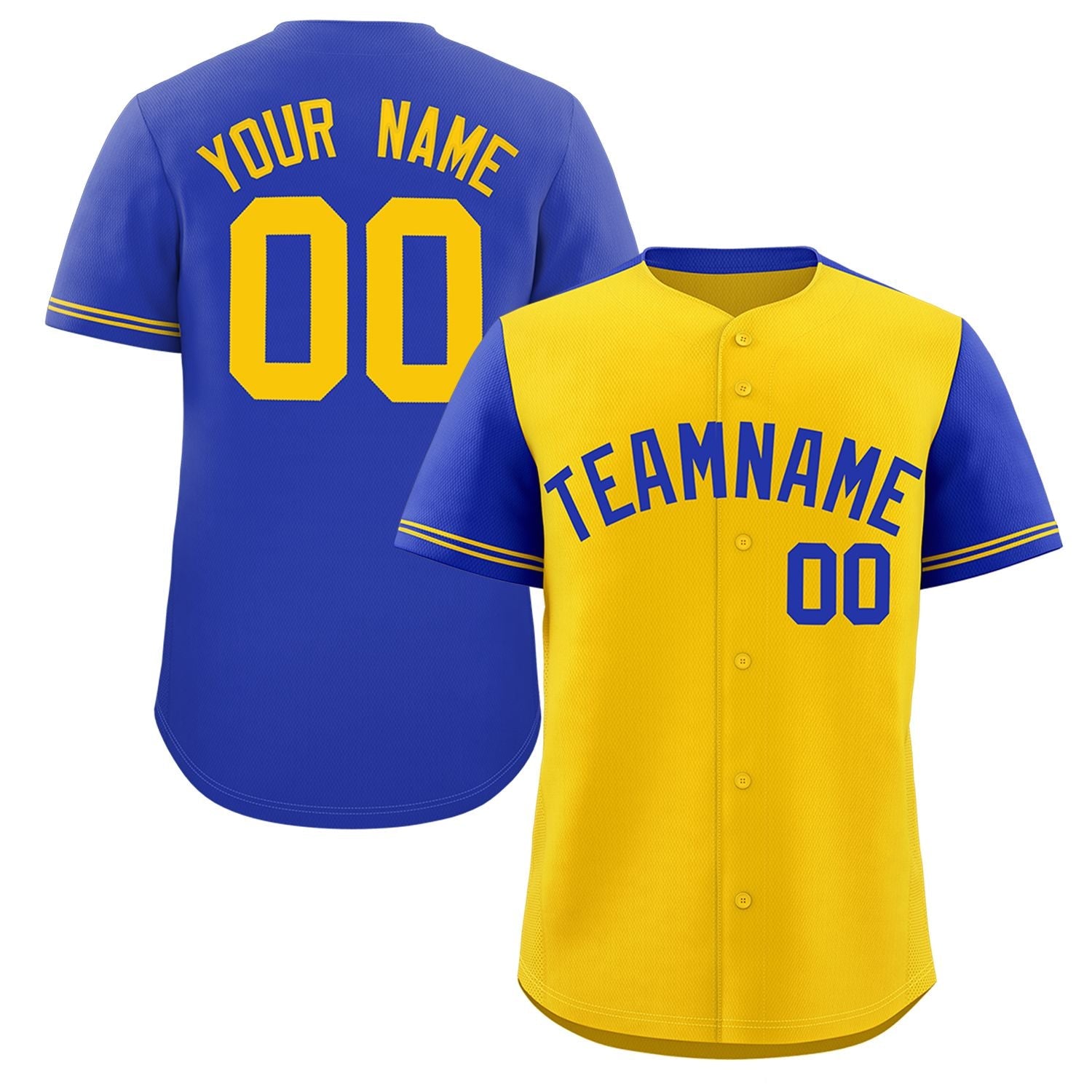 Custom Gold Royal Color Block Personalized Raglan Sleeves Authentic Baseball Jersey