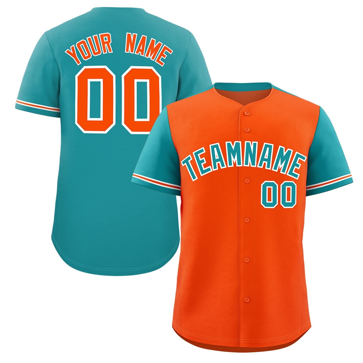 Custom Orange Aqua Color Block Personalized Raglan Sleeves Authentic Baseball Jersey