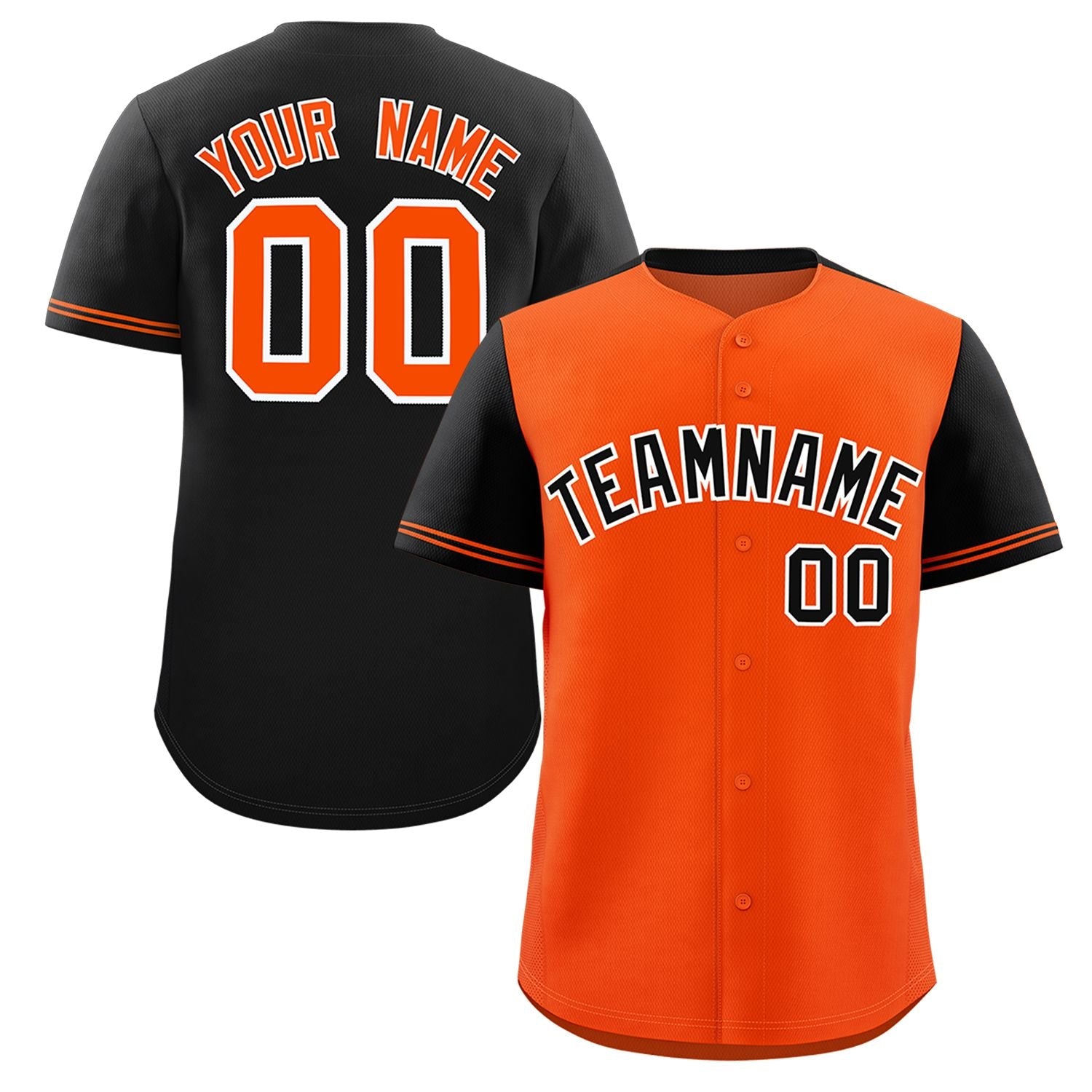 Custom Orange Black Color Block Personalized Raglan Sleeves Authentic Baseball Jersey