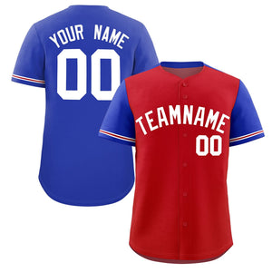 Custom Red Royal Color Block Personalized Raglan Sleeves Authentic Baseball Jersey