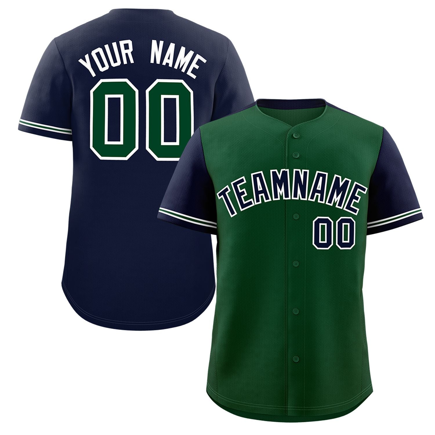 Custom Green Navy Color Block Personalized Raglan Sleeves Authentic Baseball Jersey