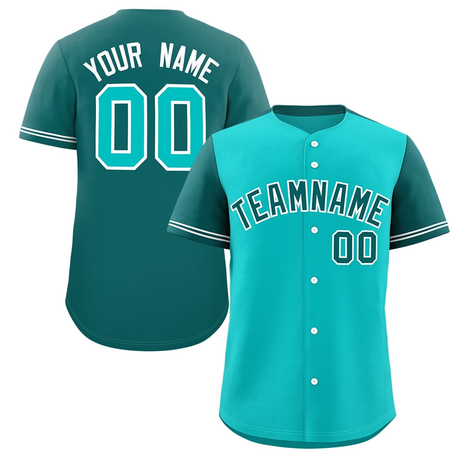 Custom Light Green Aqua Color Block Personalized Raglan Sleeves Authentic Baseball Jersey