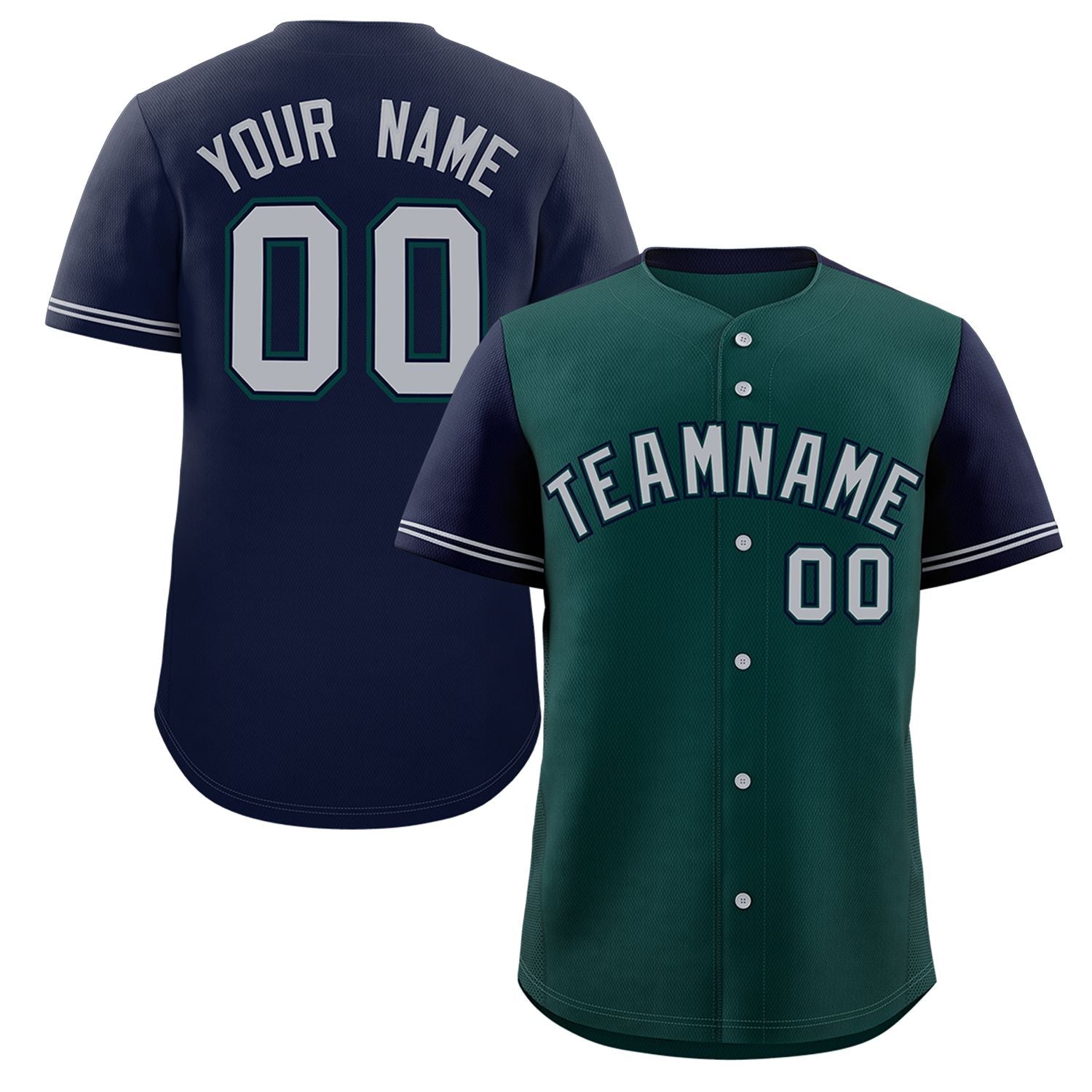 Custom Midnight Green Navy Color Block Personalized Raglan Sleeves Authentic Baseball Jersey