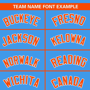 Custom Powder Blue Orange Color Block Personalized Raglan Sleeves Authentic Baseball Jersey