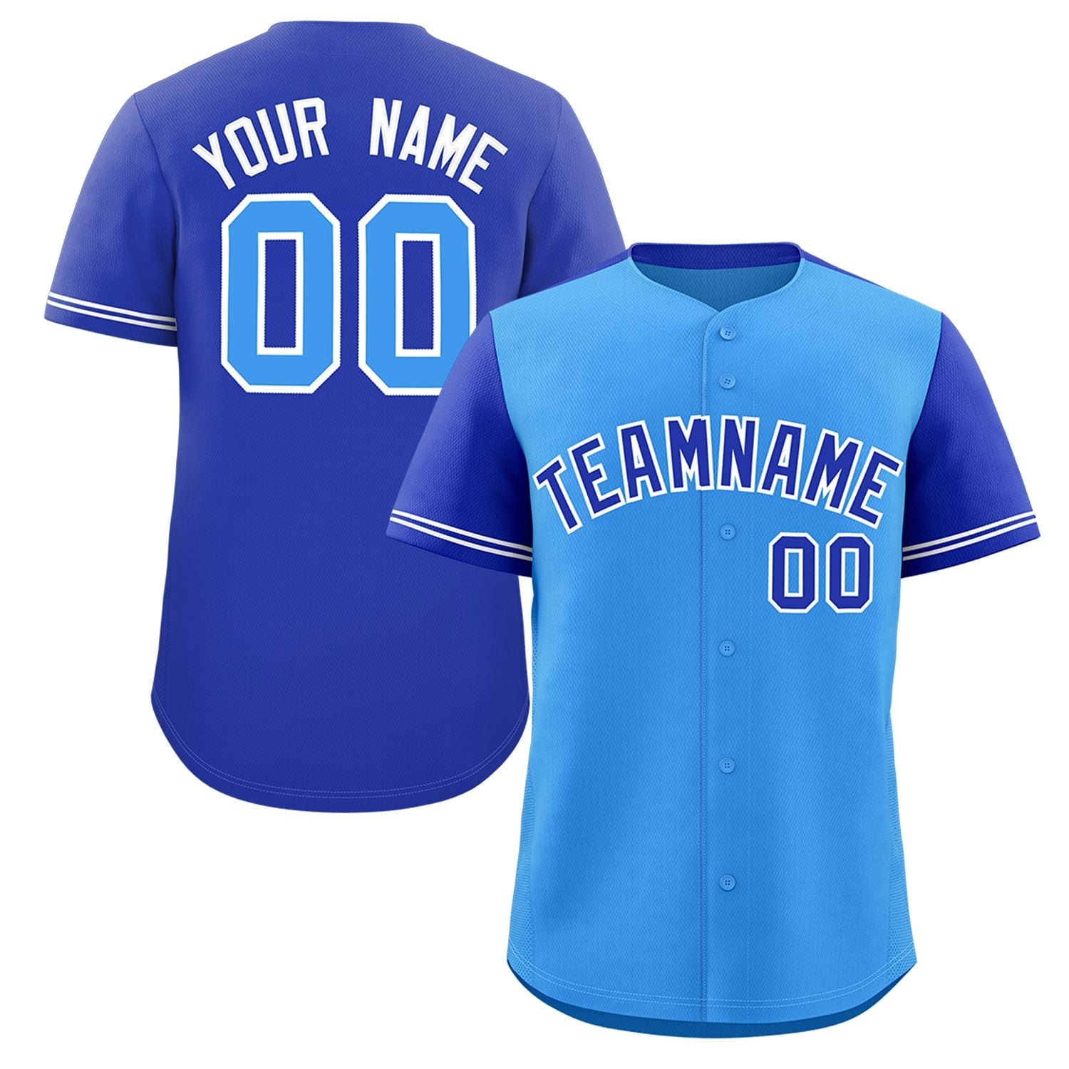 Custom Powder Blue Royal Color Block Personalized Raglan Sleeves Authentic Baseball Jersey