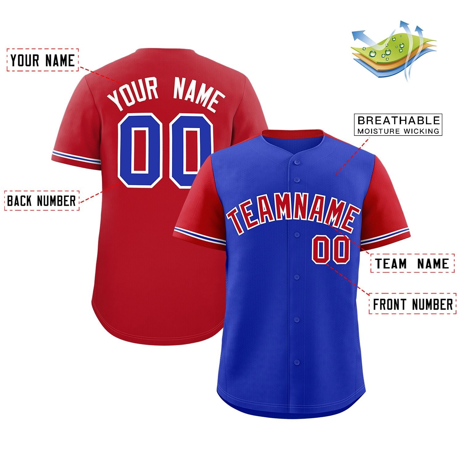 Custom Royal Red Color Block Personalized Raglan Sleeves Authentic Baseball Jersey