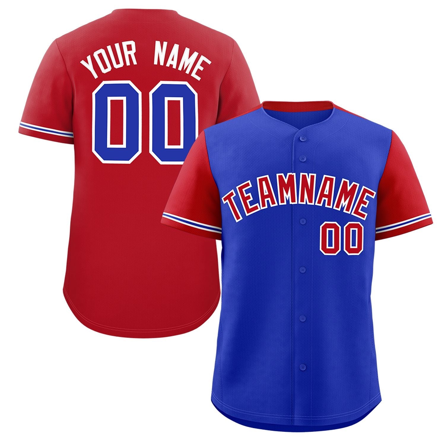 Custom Royal Red Color Block Personalized Raglan Sleeves Authentic Baseball Jersey