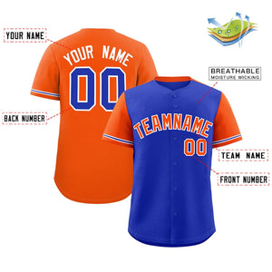 Custom Royal Orange Color Block Personalized Raglan Sleeves Authentic Baseball Jersey