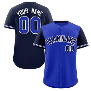 Custom Royal Navy Color Block Personalized Raglan Sleeves Authentic Baseball Jersey