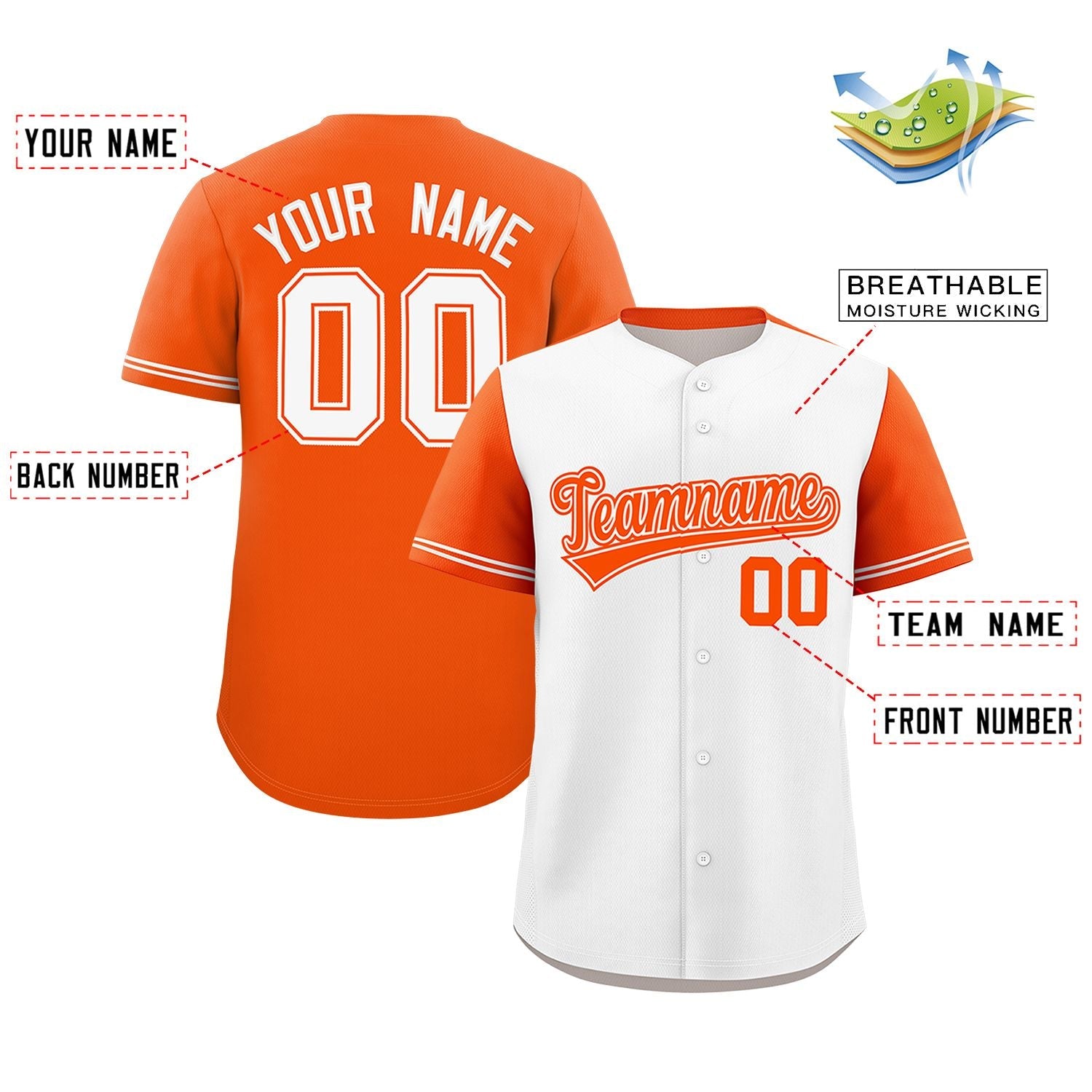 Custom White Orange Color Block Personalized Raglan Sleeves Authentic Baseball Jersey