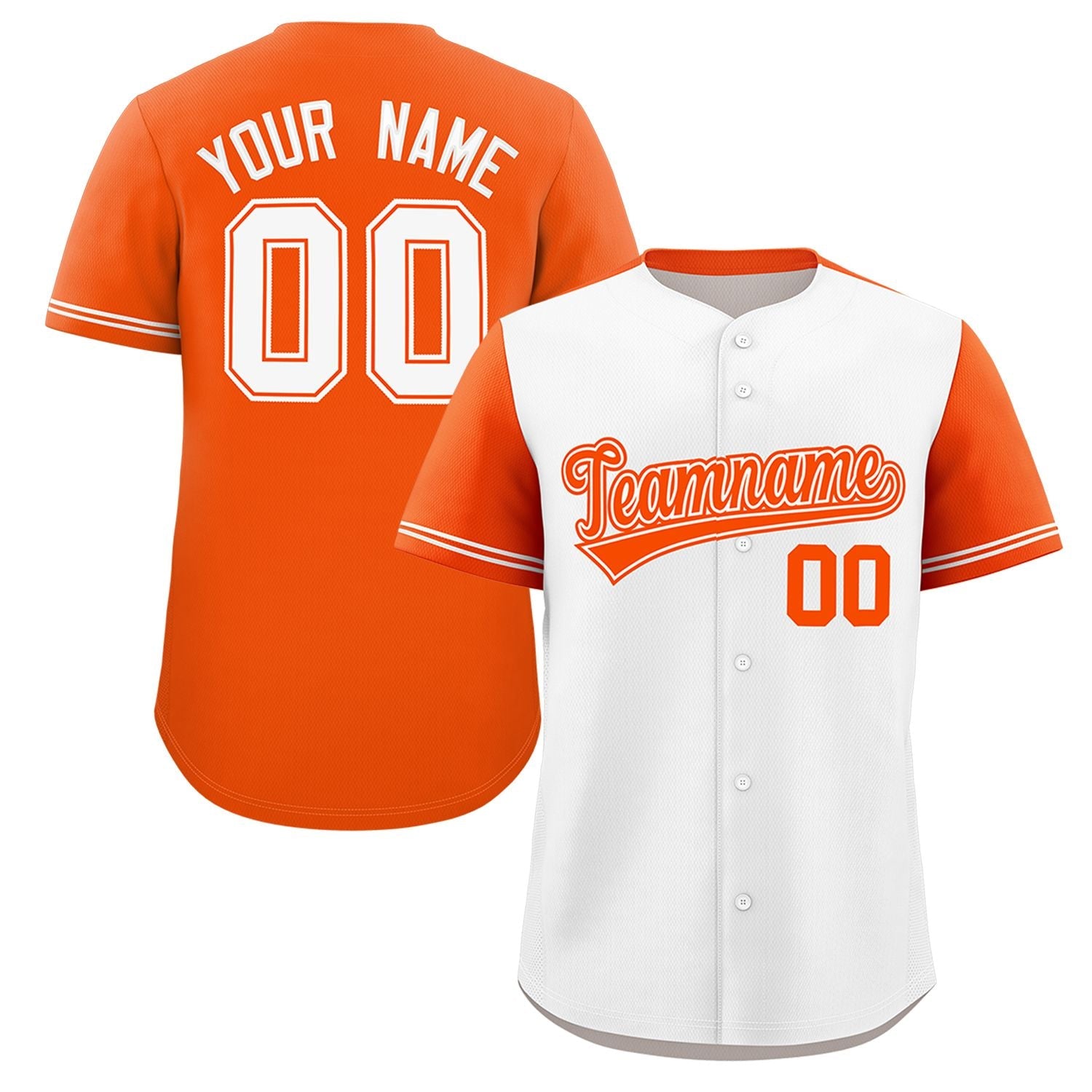 Custom White Orange Color Block Personalized Raglan Sleeves Authentic Baseball Jersey