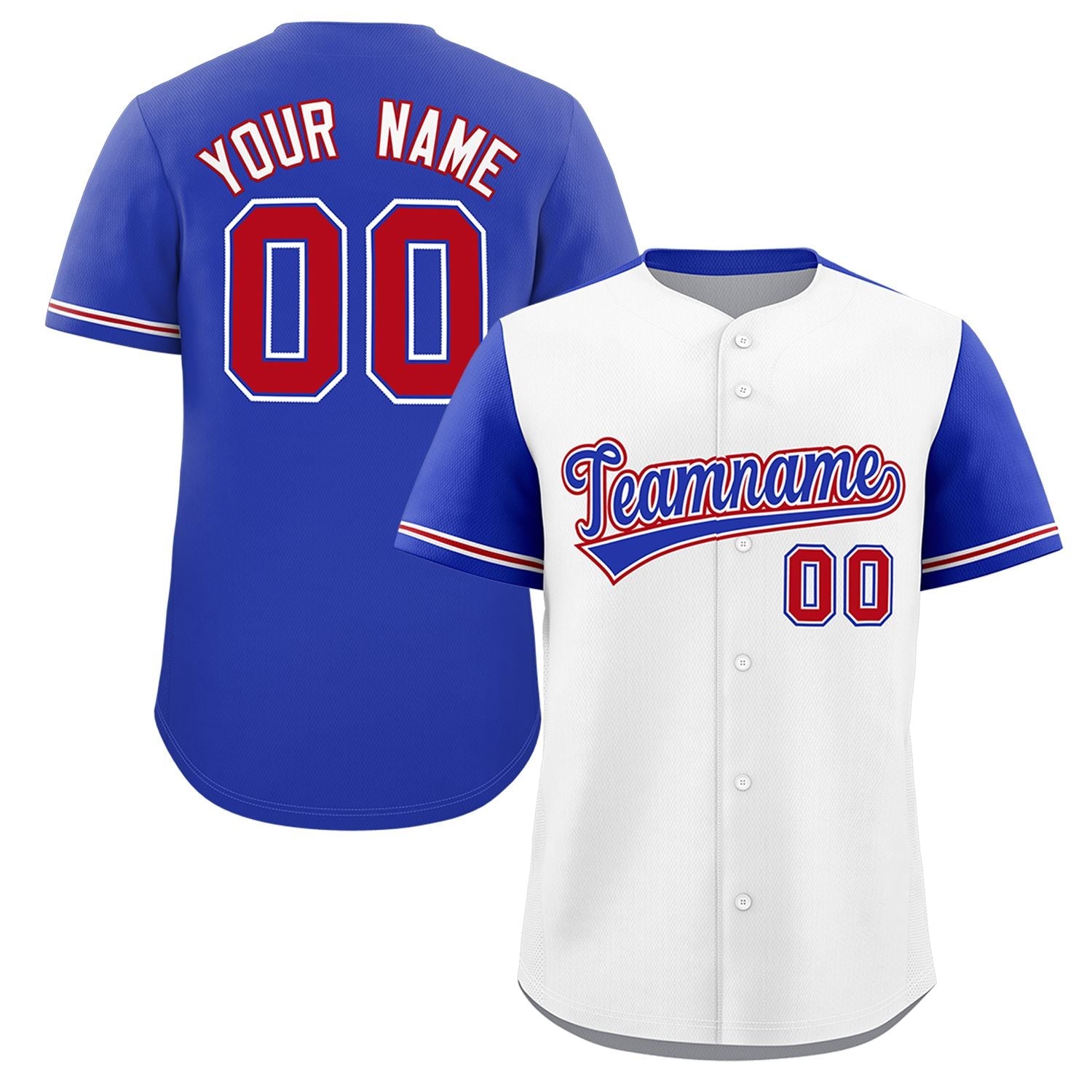 Custom White Royal Color Block Personalized Raglan Sleeves Authentic Baseball Jersey