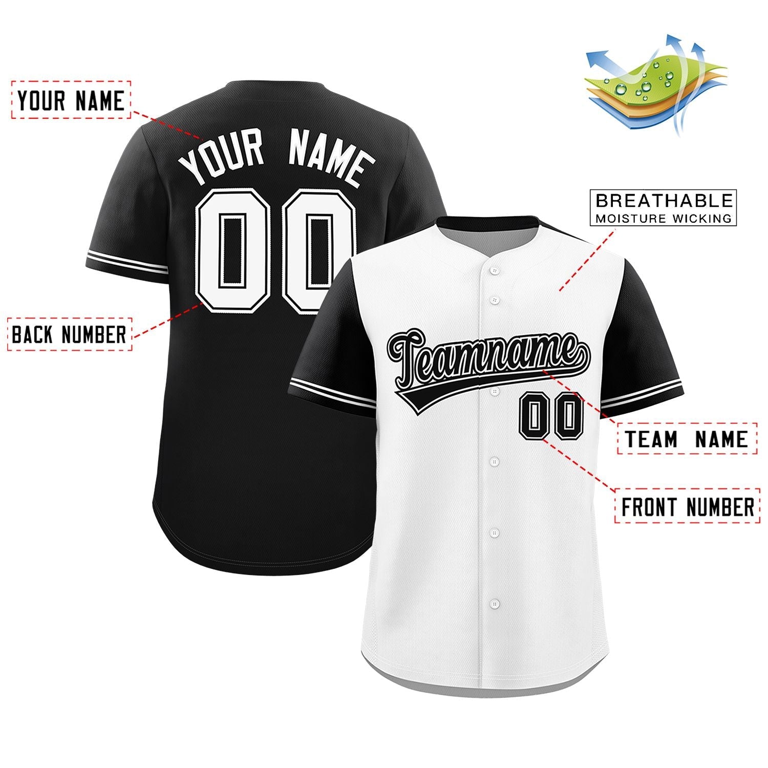 Custom White Black Color Block Personalized Raglan Sleeves Authentic Baseball Jersey