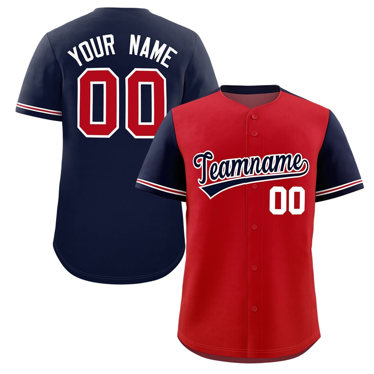 Custom Red Navy Color Block Personalized Raglan Sleeves Authentic Baseball Jersey