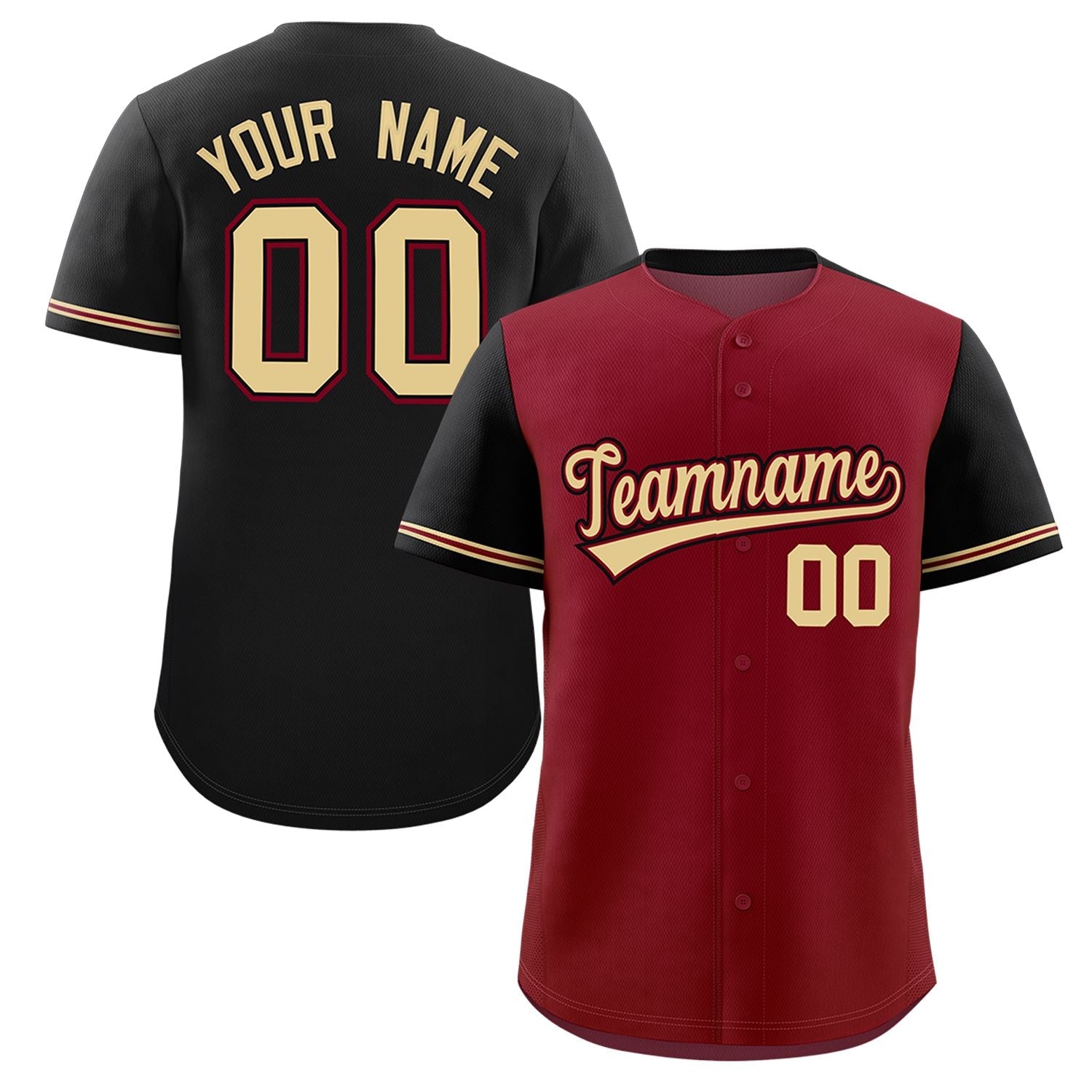 Custom Crimson Black Color Block Personalized Raglan Sleeves Authentic Baseball Jersey