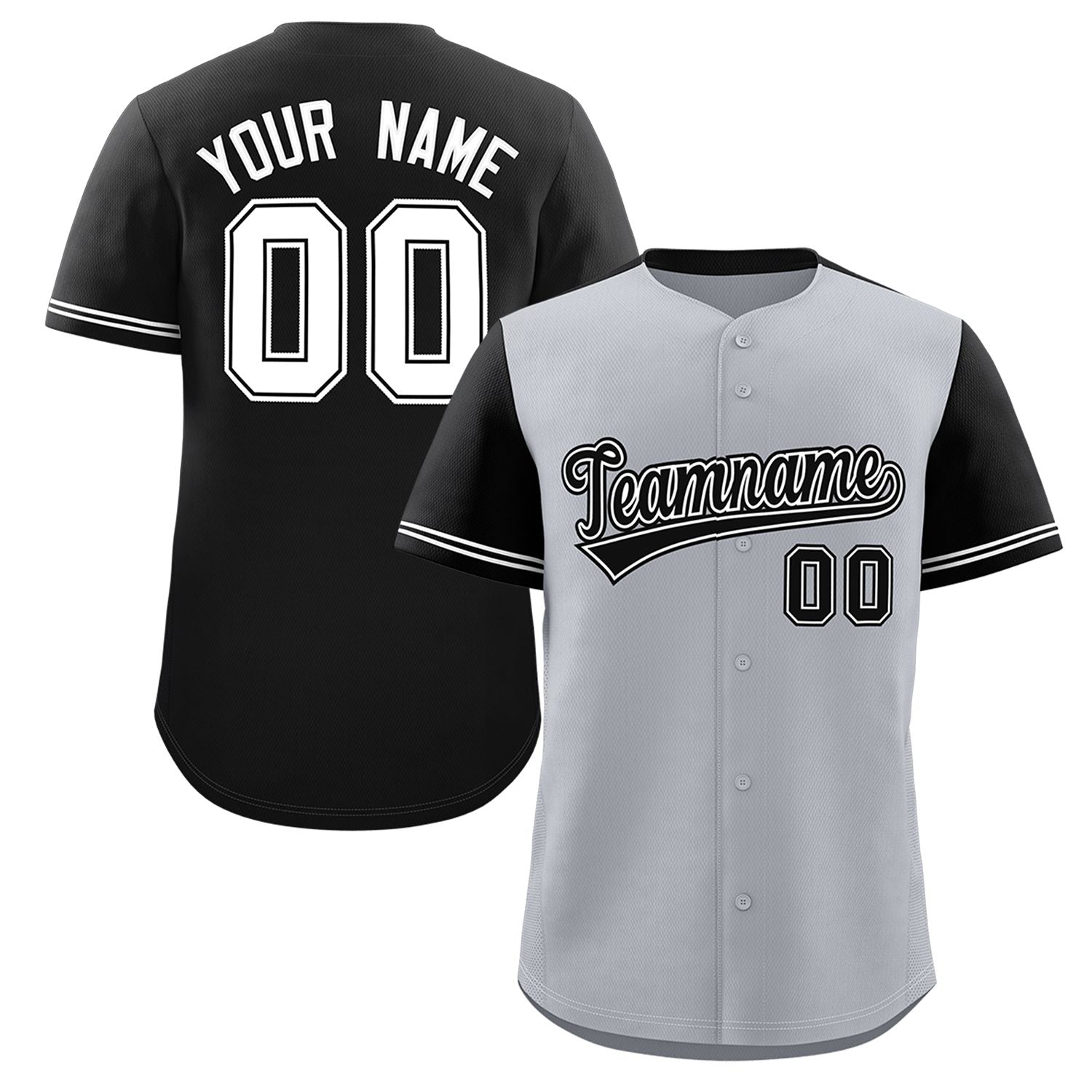 Custom Gray Black Color Block Personalized Raglan Sleeves Authentic Baseball Jersey