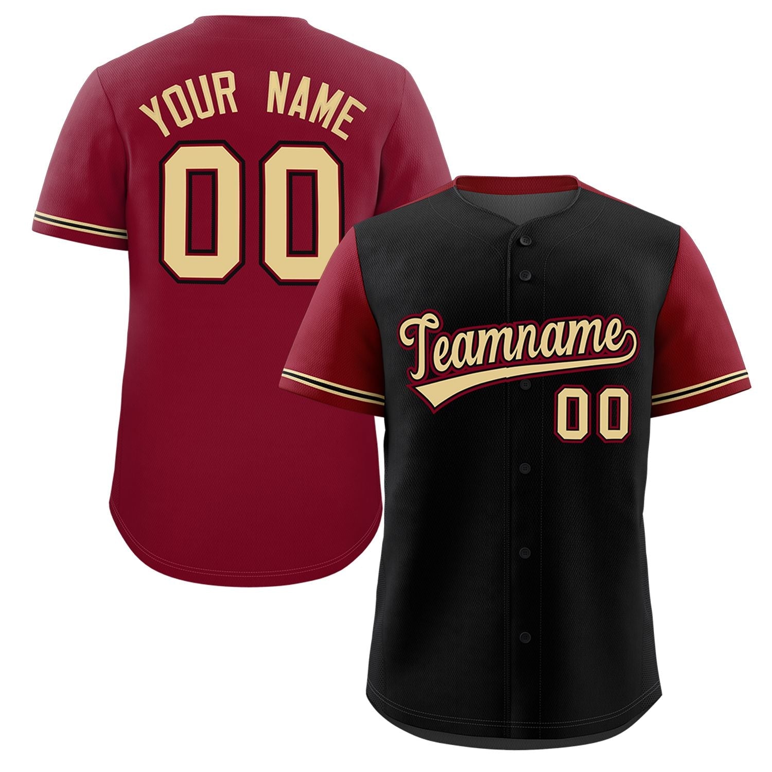 Custom Black Crimson Color Block Personalized Raglan Sleeves Authentic Baseball Jersey