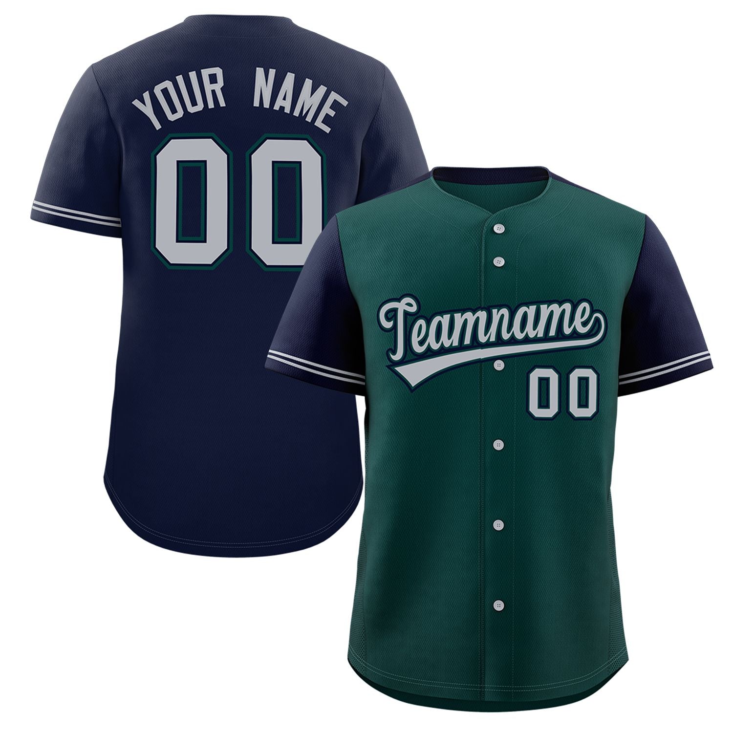 Custom Midnight Green Navy Color Block Personalized Raglan Sleeves Authentic Baseball Jersey