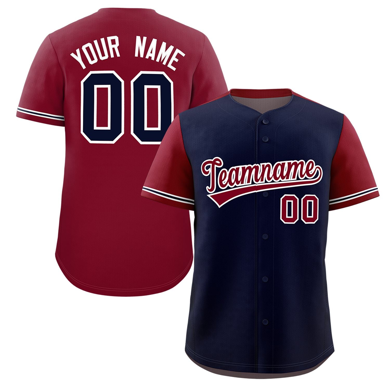 Custom Navy Crimson Color Block Personalized Raglan Sleeves Authentic Baseball Jersey