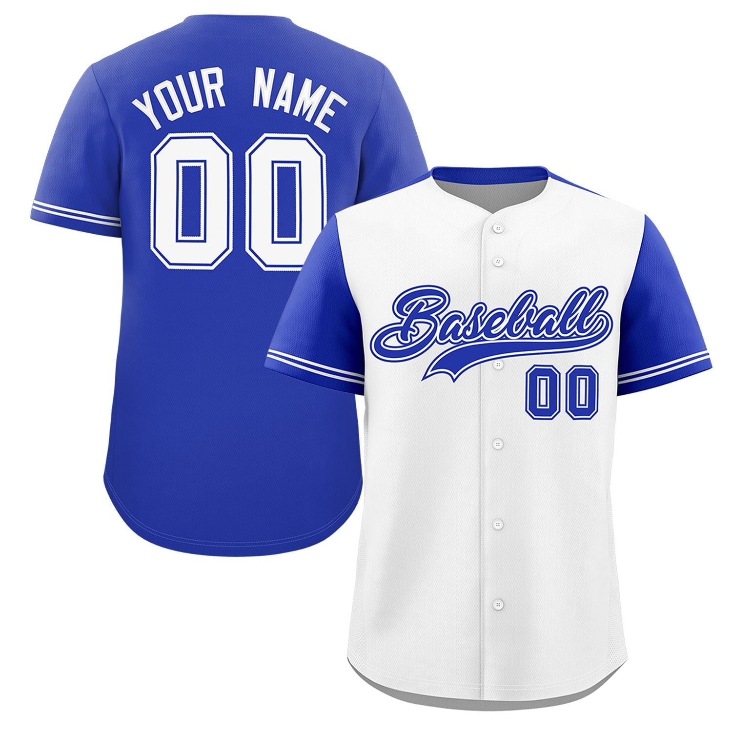 Custom White Royal Color Block Personalized Raglan Sleeves Authentic Baseball Jersey