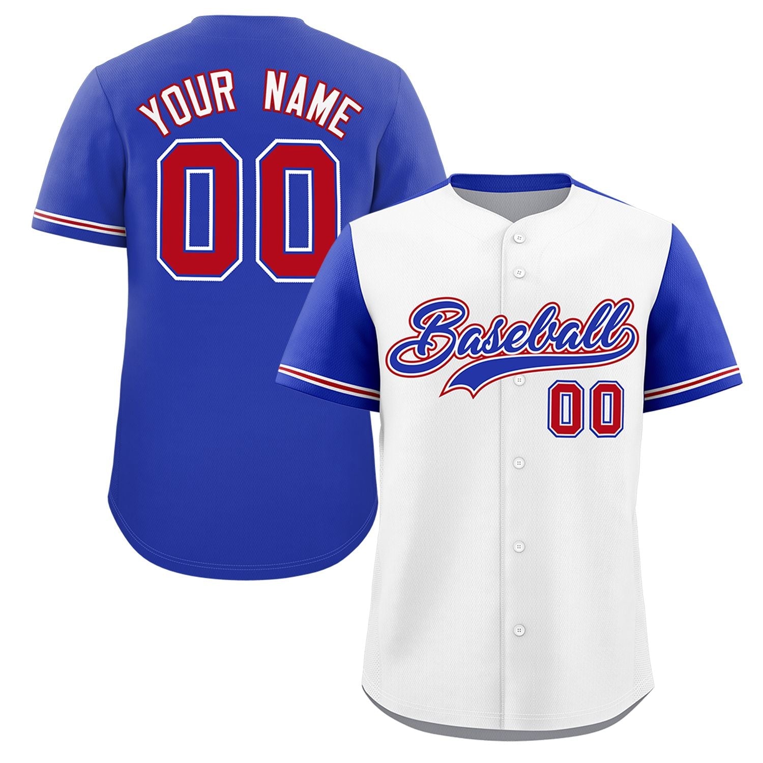 Custom White Royal Color Block Personalized Raglan Sleeves Authentic Baseball Jersey